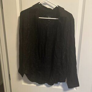 Rails Black Metallic Stitching Button Up Collared Top
